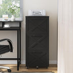 3 Drawer Tall File Cabinet with Wheels, Farmhouse Vertical Filing Cabinet Fits Letter/A4 Size, Rolling File Cabinets Wooden Printer Stand for Home Office, Black