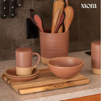 Mora Ceramic Kitchen Utensil Holder - Wooden Spoon & Spatula Crock for Countertop, Modern Farmhouse Home Decor, Large 7.3" Cooking Organizer for Stove Top and Counter - Heavy & Sturdy - Terracotta
