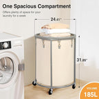 STO STO Rolling Laundry Hamper with Wheels – 185L (48 Gallon) Extra Large Industrial Clothes Laundry Basket with Removable Bag, Round Cart Sorter for Bedroom, Hotel, Beige & Gray