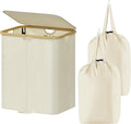 Lifewit 120L Double Laundry Hamper with Lid, Large Laundry Basket with Removable Bag & Bamboo Handles, Fodable Tall Dirty Clothes Hamper for Laundry Collapsible Bin for Bathroom Bedroom Dorm, Beige