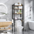 Aduanbang Over-The-Toilet Storage Shelves, 4-Tier Bathroom Organizer with Adjustable Feet Pad and Basket, Freestanding Space Saver (Rustic Brown)