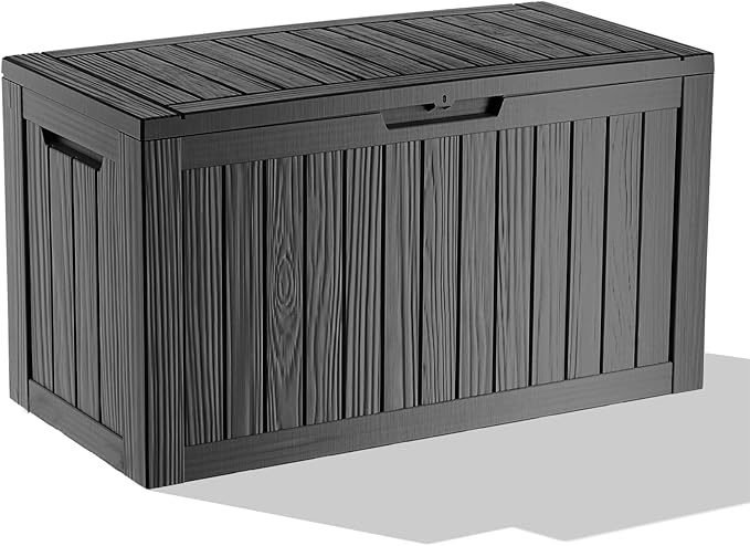 87 Gallon Deck Box,Waterproof Resin Outdoor Storage Box for Patio Furniture,Outdoor Cushions,Garden Tools and Pool Supplies,Weatherproof(Black,87Gallon)