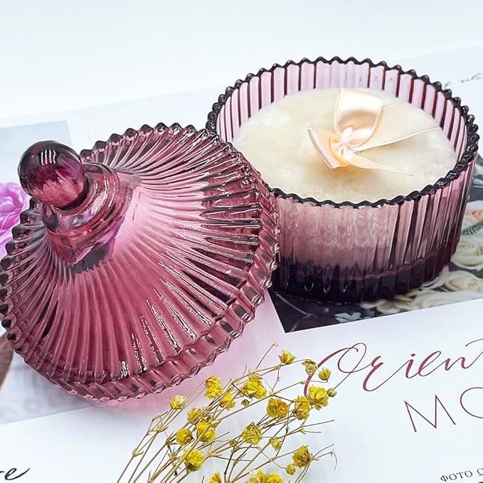 Colorful Glass Jar With Lid,Candy Cookie Dish,Jewelry Box,Christmas Burgundy Decor,Decorative Jars(Purplish Red)