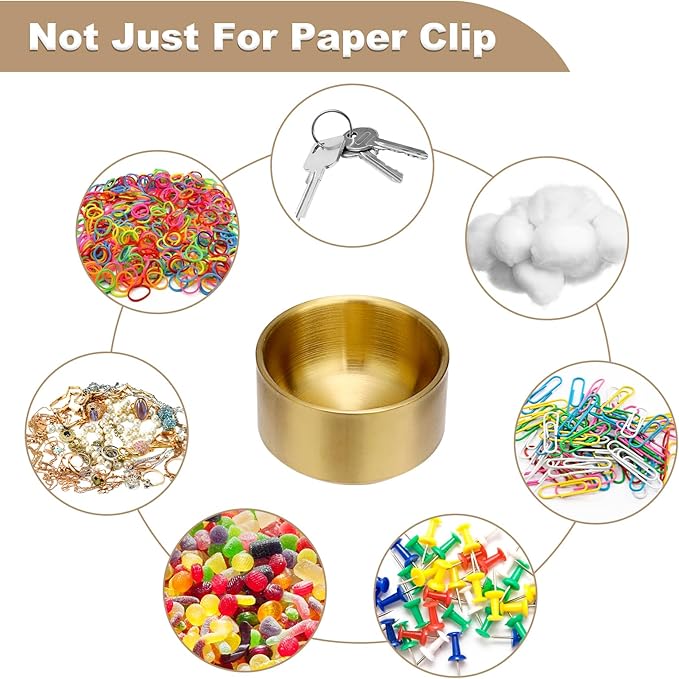 BTSKY 2 Pack Golden Paper Clip Holder, Stackable Paperclip Box Metal Storage Bowl for Office Supply Accessories, Round Small Storage Holder Cute Jewelry Organizer for Office Bathroom Vanity