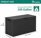 YITAHOME 100 Gallon Resin Deck Box, Weather Resistant Outdoor Storage Box, Lockable Indoor Outdoor Storage for Supplies and Essentials, Black