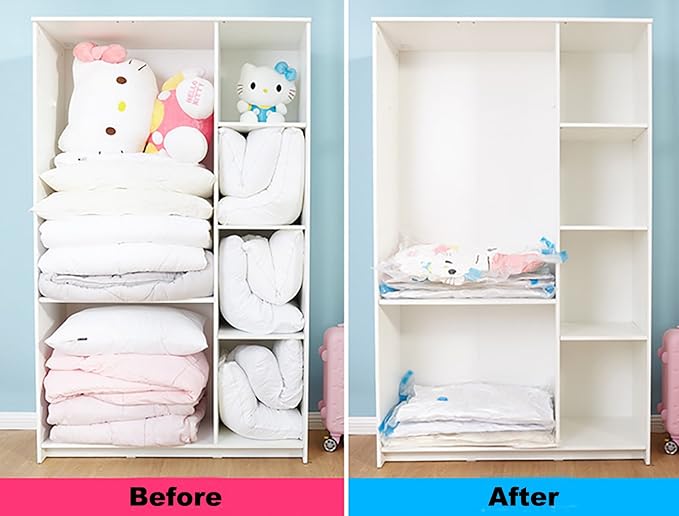 Vacuum Storage Bags Space Saving Bags for Comforters Clothes Pillow Bedding Blanket Storage, Double Zip Lock Seal & Leak Valve, Free Travel Hand Pump Included (6 Pack Large - 31 * 24 inches)