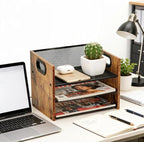 Desk Organizer - 3 Tier Wood & Metal Mesh Desktop Organizer for Office, Home, School, Workspace, Office Desk Organzier for Papers, Mail, Notebooks, Stationery