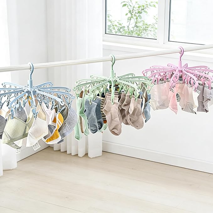 Foldable Drying Rack with 40 Clips for Drying Socks Lingerie Baby Clothes Drying Towels Rotatable Sock Drying Rack (Green)