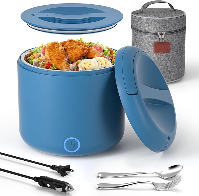 Monteka 41-oz Portable Electric Heated Lunch Box for Adults, 100W Spill-Proof & Dishwasher-Safe Food Warmer for Office/Car/Travel, 12V/24V/110V/220V Universal Voltage, Ideal Gift for Men & Women