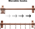 Dseap Kitchen Untentil Rail with 8 Hooks,Hanging Rack for Pots and Pans, Plants, Double Bars, Wall Mounted, Antique Copper, Pack of 2