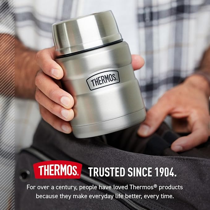 THERMOS Stainless King Vacuum-Insulated Food Jar with Spoon, 16 Ounce, Midnight Blue