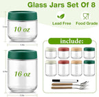 8 Pack Overnight Oats Containers with Lids, Large & Small Glass Mason Jars 16oz & 10 oz, Breakfast Oatmeal Container to Go, Salad Meal Prep Jars for Food Storage, Mush Chia Seed Pudding Jars