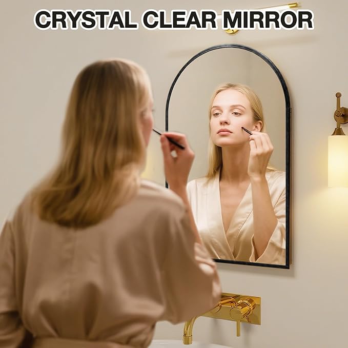 Arched Medicine Cabinet Mirror No Assembly Needed Bathroom Mirror with Storage Recessed or Surface Mount Options (Black, 25.6" L x 15.8" W)