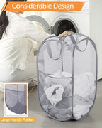 Durable Collapsible Laundry Baskets, Foldable Laundry Hamper with Side Pocket, Tear-resistant Clothes Hampers for Bathroom, Laundry, Kids Room, Dorm or Travel Grey