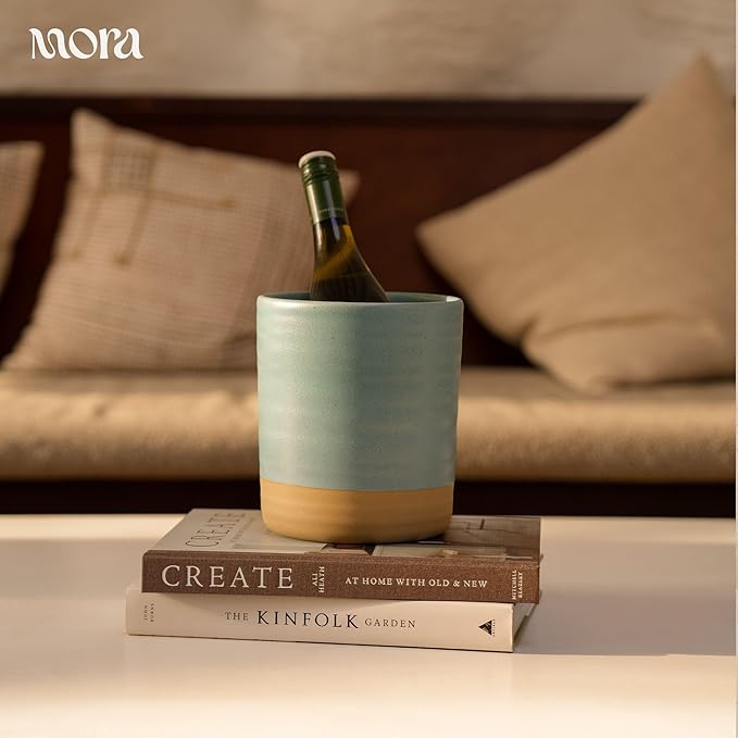 Mora Ceramic Kitchen Utensil Holder - Wooden Spoon & Spatula Crock for Countertop, Modern Farmhouse Home Decor, Extra Large 7.3" Cooking Organizer for Stove Top and Counter - Heavy & Sturdy - Iris