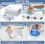 BoxLegend Vacuum Storage Bags with Electric Pump 26 Combo (3X-Jumbo, 5 Jumbo, 5 Large, 8 Medium, 5 Small) Thickened Vacuum Seal Bags for Clothing Space Saving for Coat Quilt Blanket Pillow Comforters