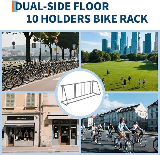 Floor Bike Rack, Sigle-Side 10-Bike Rack 122" L,Grid Bikes Racks In Ground, Freestanding Bicycle Floor Parking Stand, Stand Bike Racks for Garages Streets Yards Bike Events