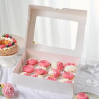 12 Count Cupcake Boxes, 4 Pack Auto-Popup White Cupcake Containers with Window and Inserts Cupcake Carrier with Holders to Fit Dozen Cupcakes and Muffins