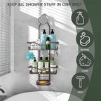 REINHARDT Shower Caddy Hanging Adjustable, Extended Length Rustproof Showers Caddy Over Showerhead with Hooks Soap Holder, Large Capacity Shower Organizer Anti-Swing Bathroom Organizer, Bronze