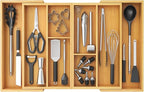 Lifewit Expandable Utensil Organizer for Kitchen Drawer, Adjustable Cooking Silverware Tray, Plastic Cutlery Flatware Holder, Spatula Tools Gadgets Storage Divider, 21- 36 x 16", Bamboo, Natural