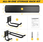 32 Inches Garage Storage, Garage Organization, Wall Mount Garden Tool Organizer, Max 300lbs Adjustable Metal Hooks, Yard Shed Hanging Rack, Heavy Duty Shelving for Rake Broom Mop Snowboard