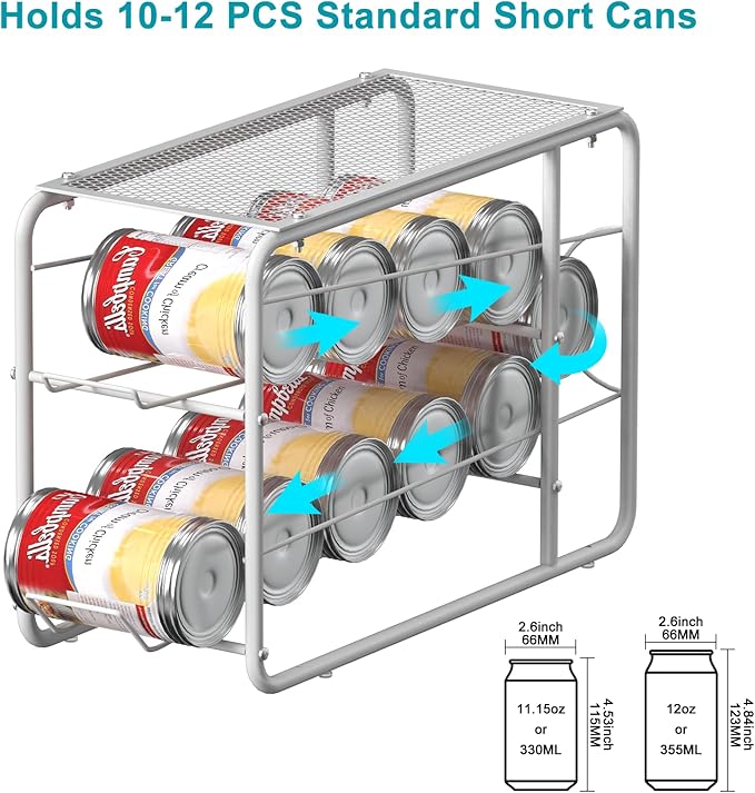 MOOACE 4 Pack Can Organizer for Pantry, Stackable Soda Can Dispenser Rack, Pantry Organizer Canned Food Storage Holder for Kitchen Refrigerator Cabinet, White