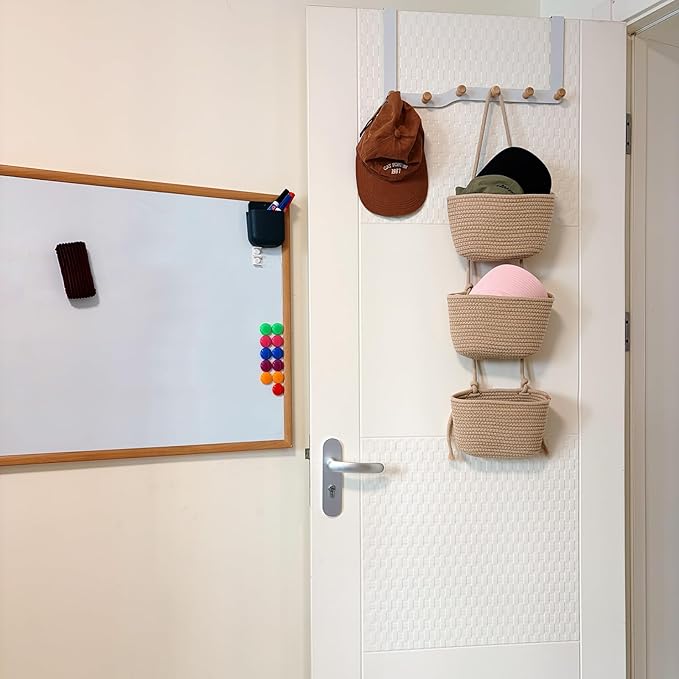 3-Tier Decorative Cotton Rope Hanging Basket, Wall-Mounted Woven Storage Organizer Bag, Jute