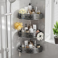 Corner Shower Caddy Suction Cup,Shower Shelves with Hooks,No Drilling Powerful Suction Bathroom Organizers and Storage,Removable Waterproof Rustproof Shower Bathroom Accessories Decor(Grey 3Pack)