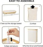 StorageWorks Toilet Paper Storage Baskets with Dual Flip Lids, Toilet Paper Organizer for Bathroom, Toilet Paper Container with Side Pocket, Holds 15 Mega or 20 Regular Rolls, Large, Beige