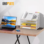 Letter Tray Paper, 4 Tier Desk Organizer with Pen Holder and Handle, Mesh File Organizer Paper Sorter Metal Desktop Document Shelf for Office Home Classroom - White