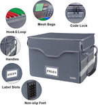 DocSafe Fireproof Document Box with Lock,File Storage Organizer with Zipper Pockets,Collapsible Portable File Box Home Office Safe Filing Cabinet with Handle for Hanging Letter/Legal Folders,Gray