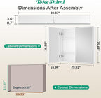 TokeShimi 30 x 26 Medicine Cabinet, Assembly Required, Recessed Medicine Cabinet with Tempered Beveled Mirror, DTC Hinge, Frameless Bathroom Mirror with Storage, Recessed/Surface-Mounted
