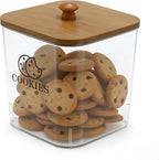 Cookie Jars with Wooden Lids Airtight, 2L Plastic Cookie Tin, Wide Mouth Candy Jar, Kitchen Counter Food Storage Container, Cute Jar for Gift Giving, BPA-Free, Clear