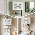 HOOBRO Medicine Cabinet, Double Doors Bathroom Wall Cabinet with Towel Bar, Adjustable Shelf, 2 Hooks, Over The Toilet Storage Cabinet, for Bedroom, Kitchen, White BW46CW01