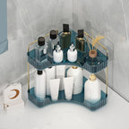 Corner Bathroom Counter Organizer Bathroom Countertop Shelf Makeup Organizer for Vanity Perfume Tray for Corner Storage (2 Tiers, Blue)