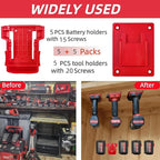 10PC Battery Holder and Tool Holder for Milwaukee M18 18V, Wall Mount Rack Organizer Storage Shelf with Screws
