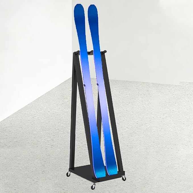 Indoor Ski Storage Rack Vertical, 1 2 3 4 5 6 Pair Ski Display Stand for Carrier/Organizer/Storage, Floor Standing Longboard Holders with Wheels(Hold 1 pair ski)