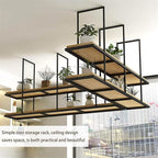 2-Tier Hanging Plant Shelf, Ceiling-Mounted Storage Rack for Kitchen & Home, Floating Flower Pot Stand & Wine Holder, Decorative Organizer (90x30x80cm)