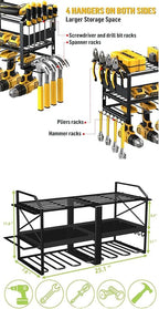 3-Tier Wall Mounted Power Tool Organizer, Heavy Duty Storage Rack, Tool Shelf for Garage & Workshop (3-Tier with 6 Slots)
