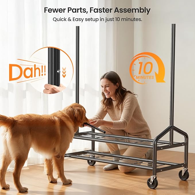Heavy Duty Clothes Rack, Rolling Clothing Rack for Hanging Clothes with 2 Sturdy Shelves Load 650 LBS, Metal Garment Rack with Wheels for Bedroom, Laundry Room, Retail Store, Black