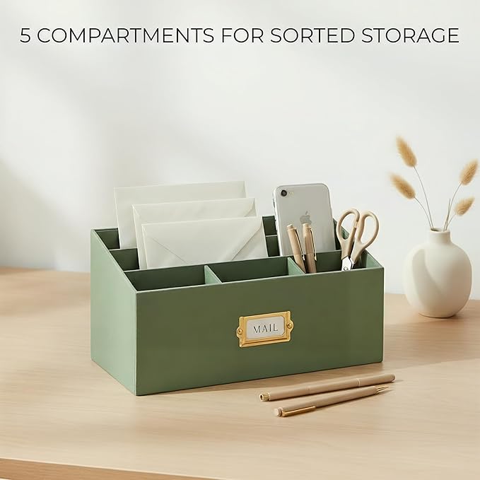 KIBAGA Stylish Linen Mail Organizer for Your Countertop – Easily Organizes Pens, Mail & More in Spacious Compartments on Any Desktop – The Perfect Desk Sorter for Paper & Office Essentials