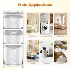 3-Tier Rolling Laundry Hamper Cart with Wheels - White Multi-Functional Storage Organizer Basket, Clothes Hamper with Portable Storage Baskets for Bathroom, Bedroom, and Laundry Room