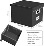 Huolewa File Organizer Box with Lid, Collapsible File Folder Organizer for Office Document Storage, Filing Box with Plastic Slide for Letter Size Hanging File Folders(1 Pack, Black)