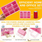 Wenqik 2 Pcs Mini Storage Drawers Teacher Toolbox Organizer with 9 Clear Drawers Small Plastic Desktop Teacher Desk Craft Organizer for Classroom Office 7" x 3. 9" x 4. 7"(Rose Red)