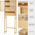 BAMBANG Over The Toilet Storage Cabinet, Bamboo Bathroom Over Toilet Storage Organizer with Adjustable Shelves and Double Doors, Above Toilet Storage Cabinet, Natural