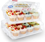 Plastic Cupcake Carrier 24 Count, 2-Layer Cupcake Holder Carries with Lid & Handles, Cookie, Cake, Cupcake and Brownie Storage Carrier, Reusable Cupcake Box