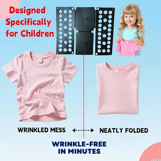For Kids Ages 1–7 (Up to 48″/120cm) – Mini Kids Clothes Folding Board, Shirt Folder, Compact Laundry Organizer for Small Sizes, Portable Clothes Folder (Black)