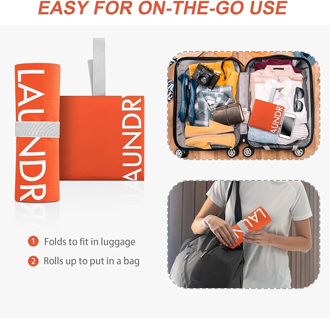 WiseBoy Laundry Bag, 23.6x35 inch Oversized Laundry Bags, Travel Laundry Bag Dirty Clothes Organizer, Nylon Wet Dry Storage Bag for College Dorm, Camping, Caravan, Orange