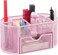 Desktop Organizer with Pencil Pen Holder and Accessories Offering 8 Compartments and 1 Drawer for Home, School and Office. (Cherry Blossom Pink)