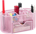 Desktop Organizer with Pencil Pen Holder and Accessories Offering 8 Compartments and 1 Drawer for Home, School and Office. (Cherry Blossom Pink)